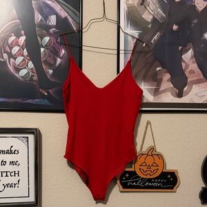 gaze Red Spaghetti Strap Bodysuit